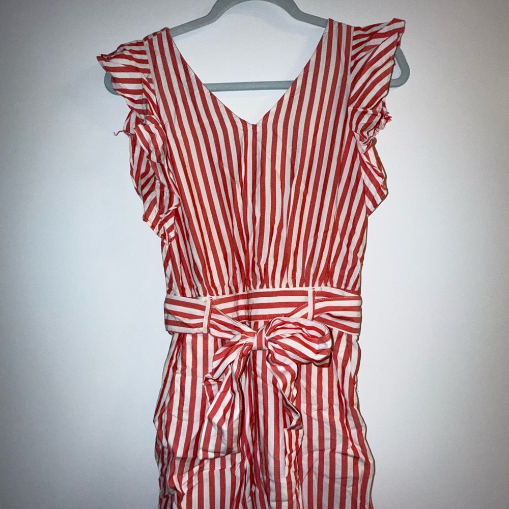 LOFT Red and White Striped Jumpsuit